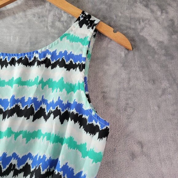 George Womens Mini Dress S Blue Green Black Abstract Print Sleeveless Summer‎ - Picture 4 of 10